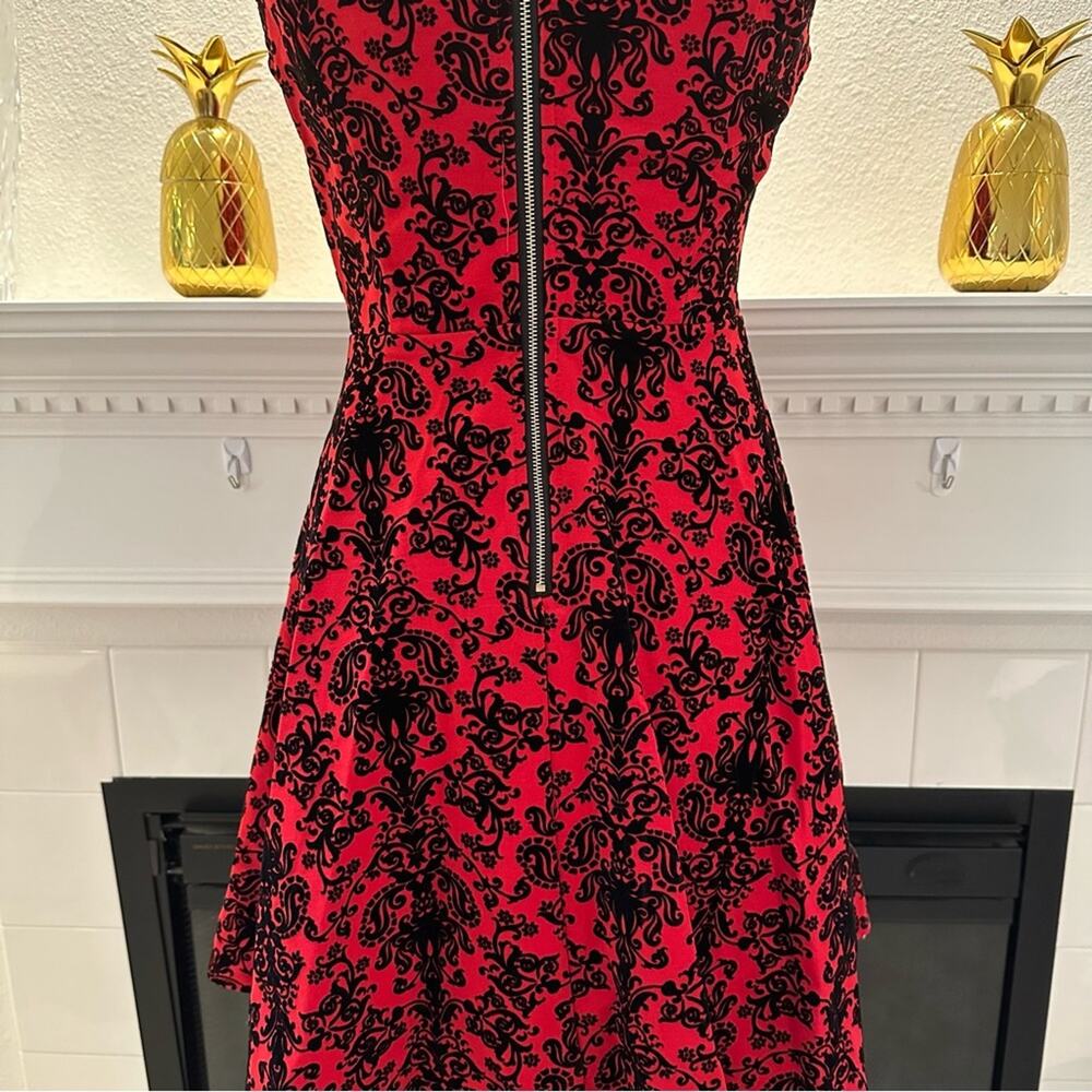 Skies are Blue fit and flare dress, red with black velvet brocade, XS - Picture 7 of 11